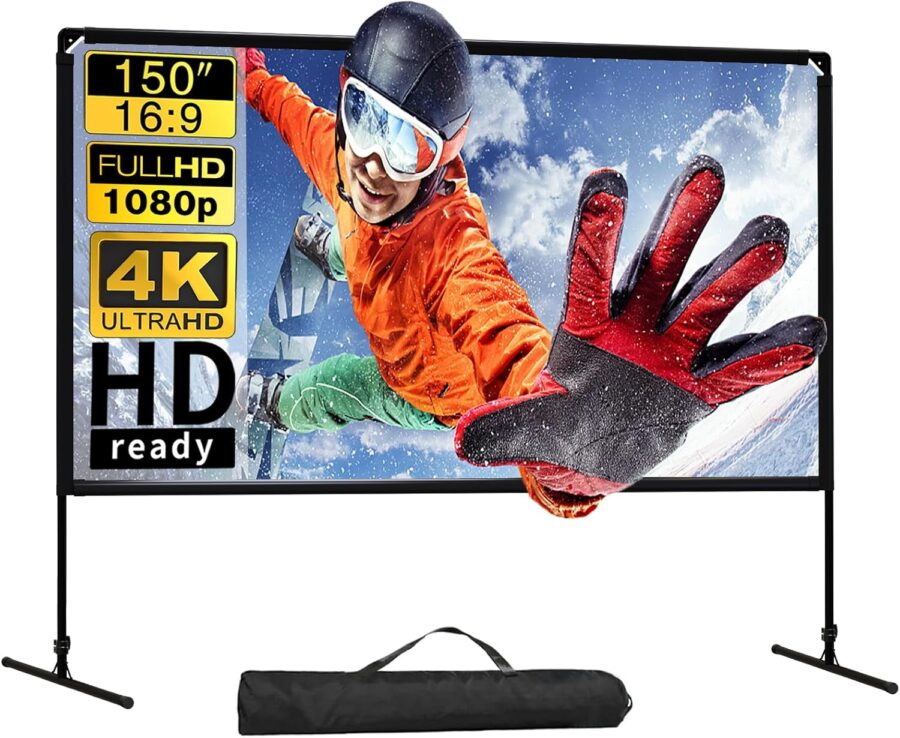 150 GT GETCO portable screen, Full HD 1080p, 4K ready, outdoor sports scene.
