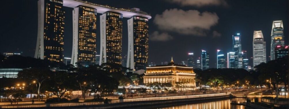 Marina Bay Sands and Singapore skyline at night