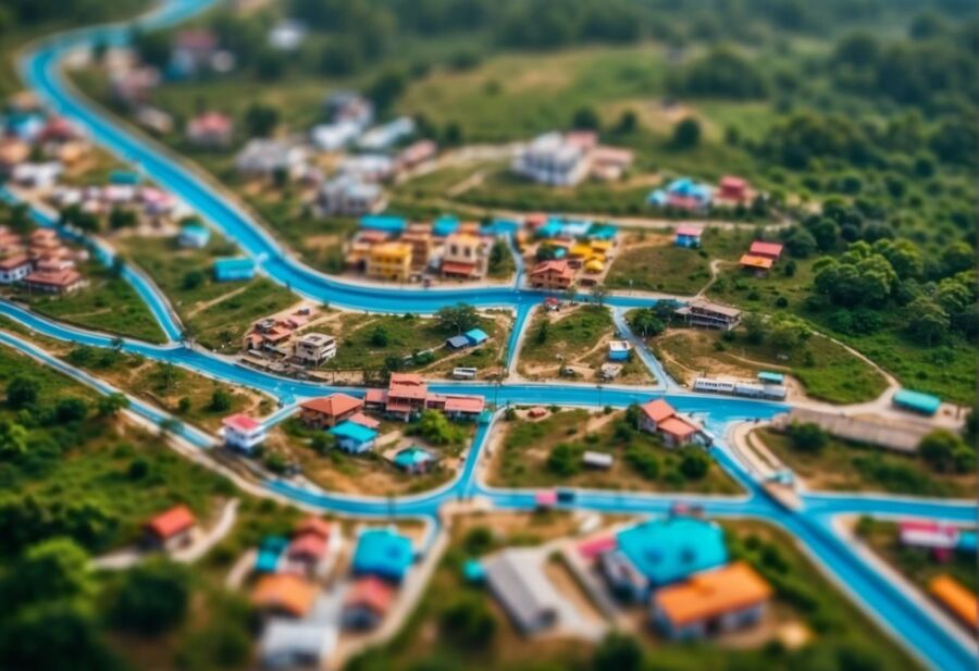 aerial view miniature town effect