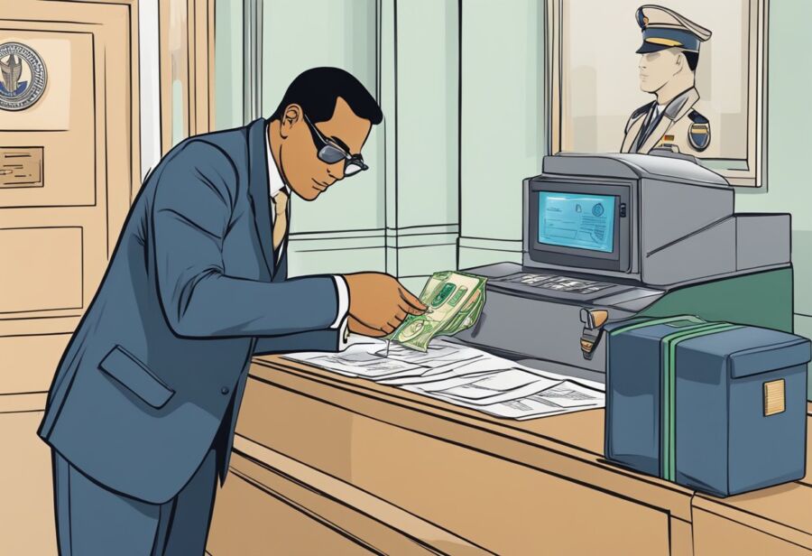 bank teller counting money illustration