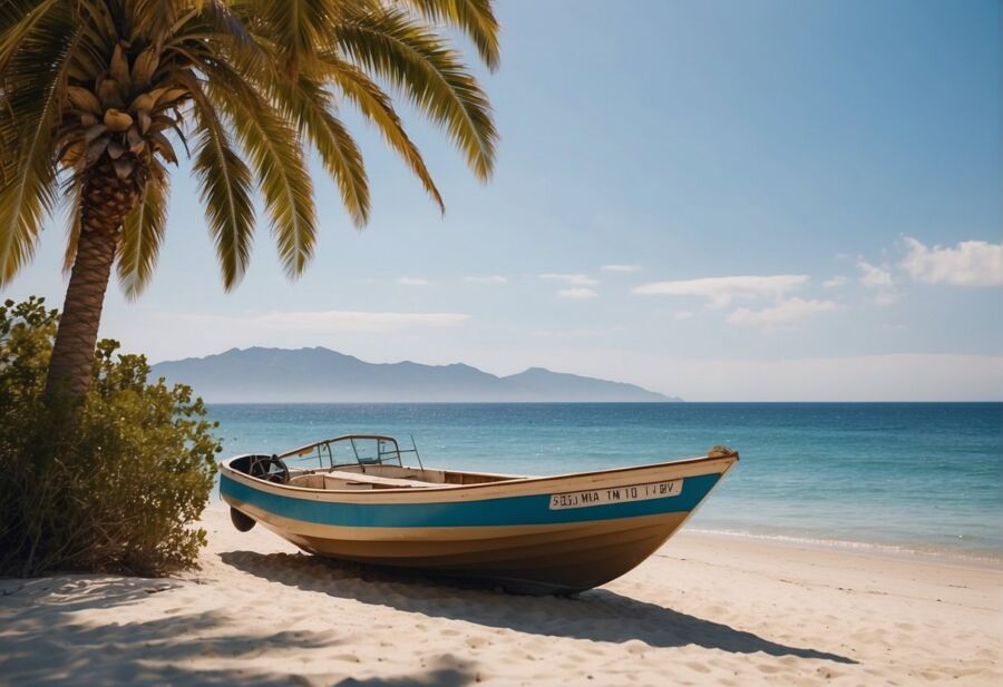 beach boat palm tree ocean view