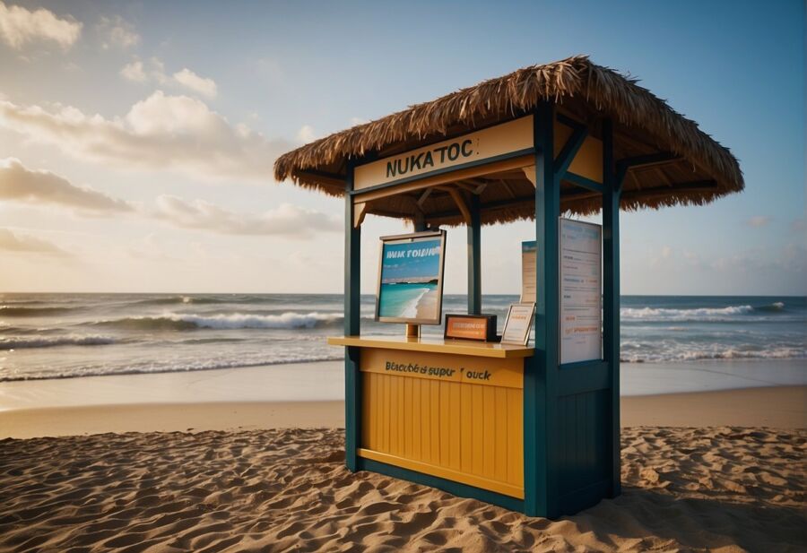 beach information kiosk sunset