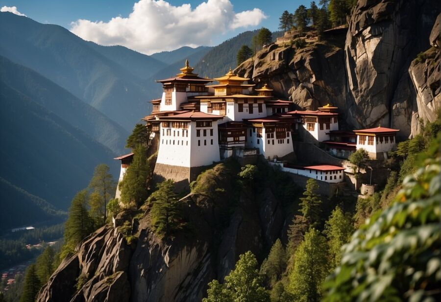 bhutan monastery mountain cliff