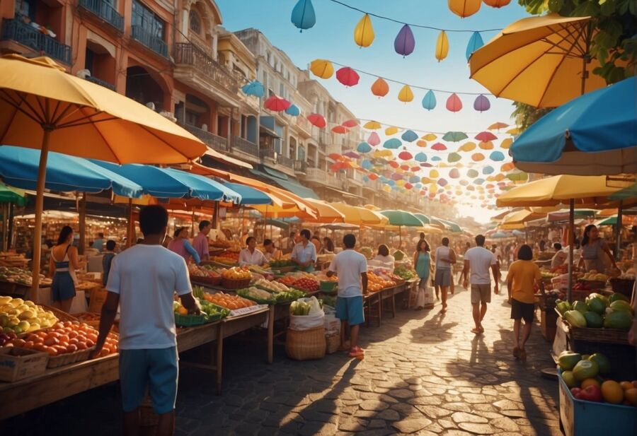 bustling street market sunny day