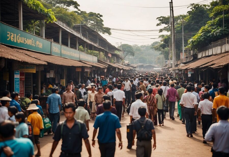 busy market street scene