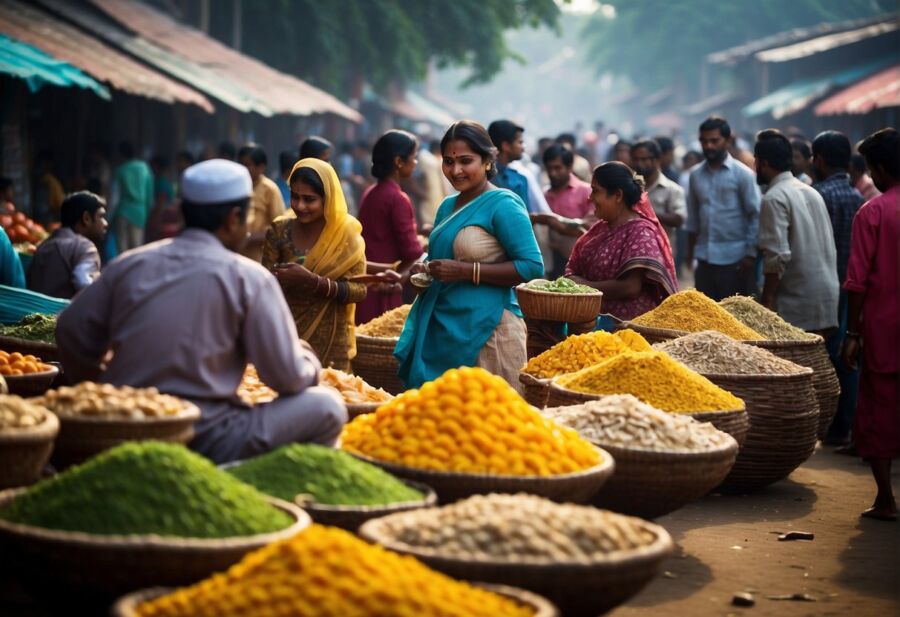 colorful market street scene