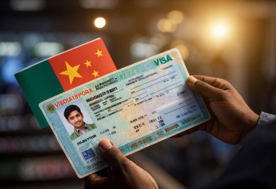 holding visa and passport