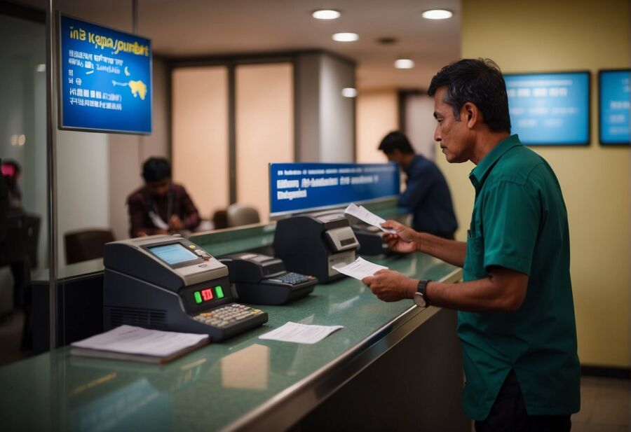 man at bank counter