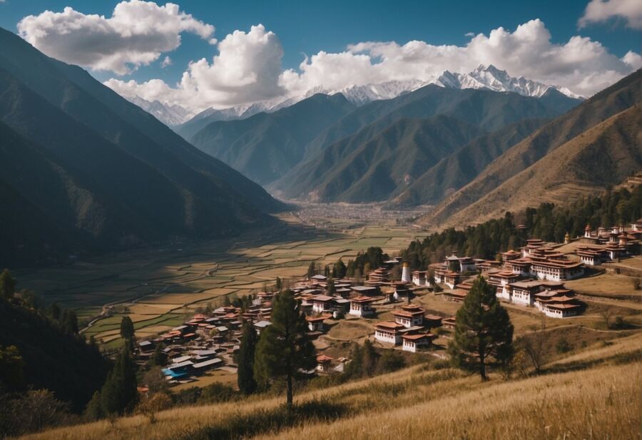 mountain valley village scenic view