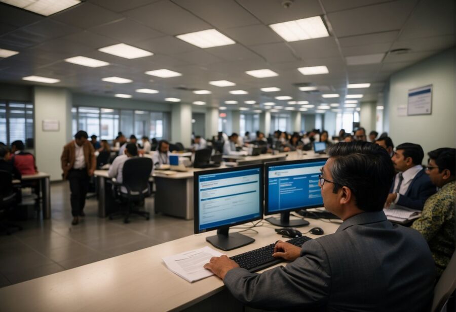 office workers cubicles computers