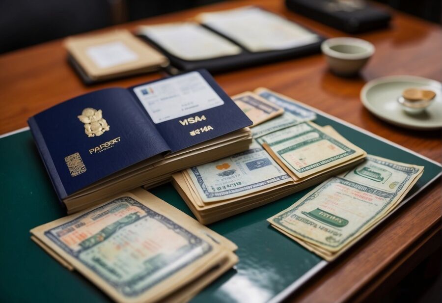 passport visa us currency travel concept