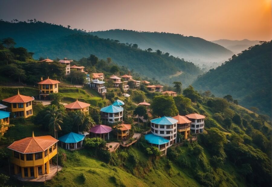 scenic hillside villas at sunset