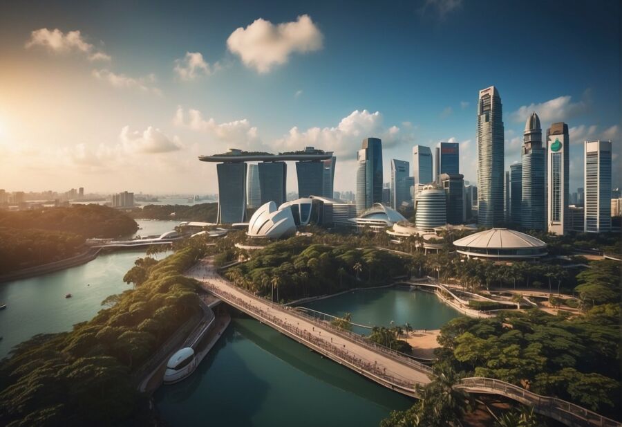 singapore skyline marina bay sunset