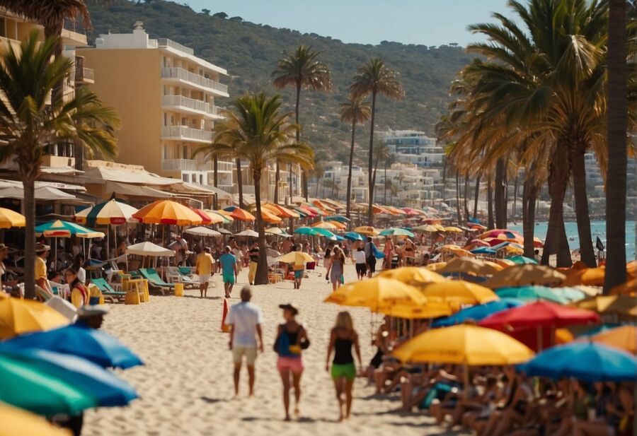 sunny beach umbrellas crowd