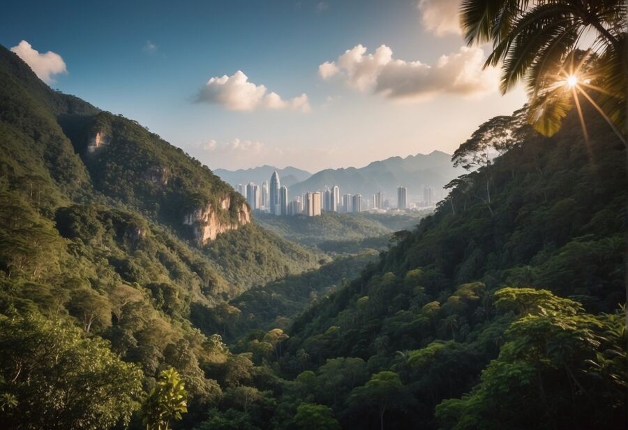 sunset over malaysian valley cityscape