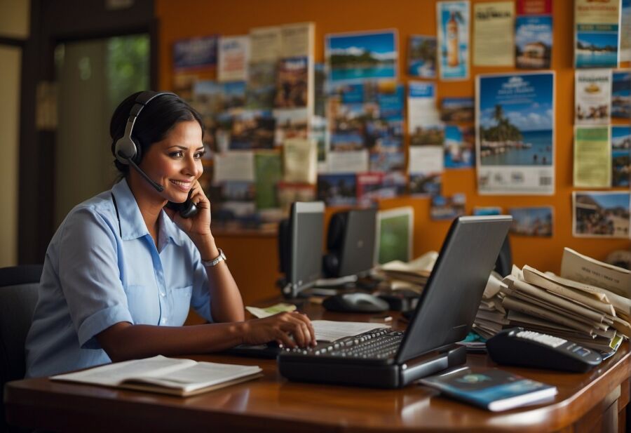 travel agent working in office