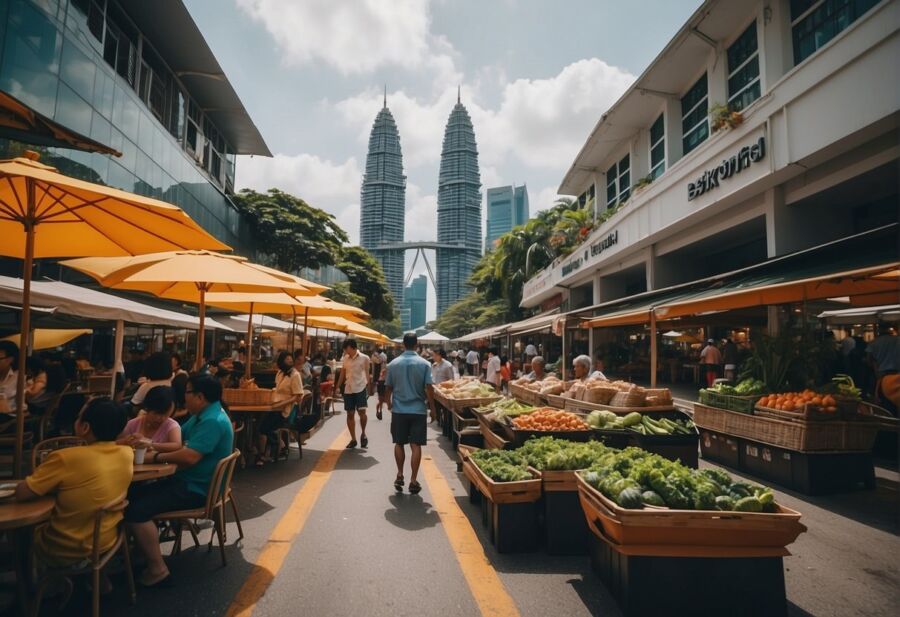 urban market street skyscrapers