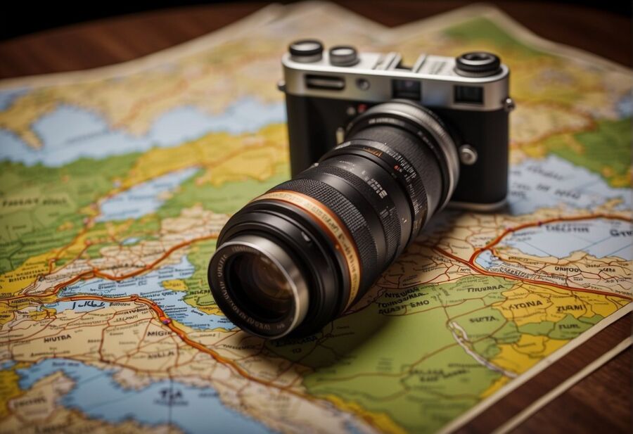 vintage camera travel map