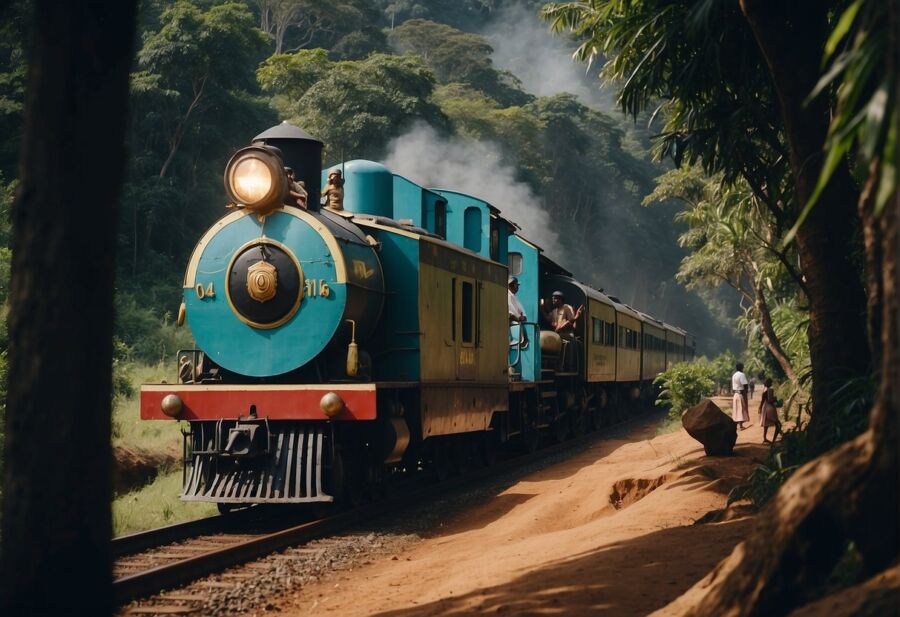 vintage train journey forest path