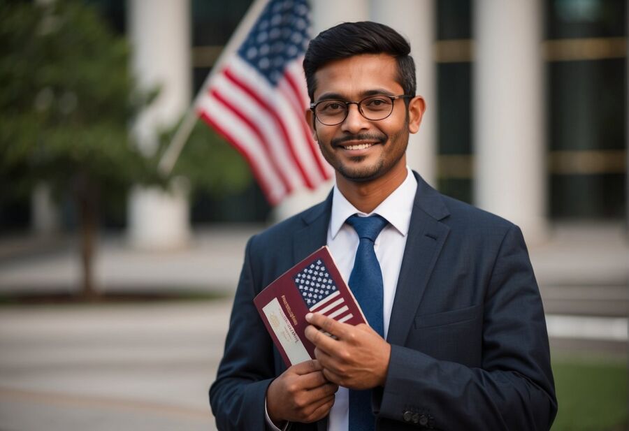 young man holding us flag citizenship