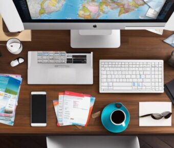 Booking flights online using desktop computer