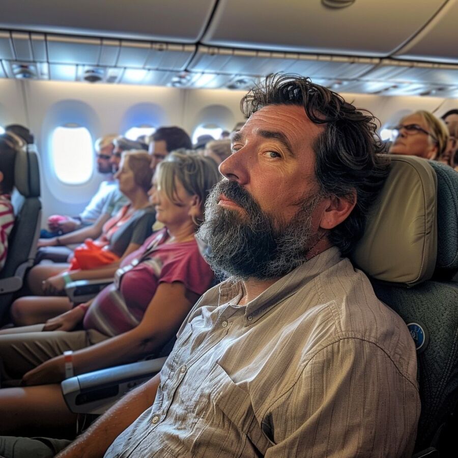 Man Looking at Camera on Plane