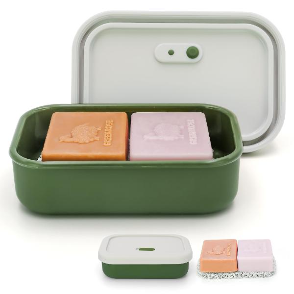 Silicone Enhanced Leak Proof Travel Soap Case, Shampoo Bar Holder, Large Bar Soap Box, Portable Soap Dish with Draining Layer