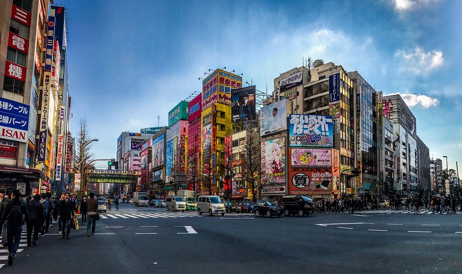 Busy Akihabara street in the morning