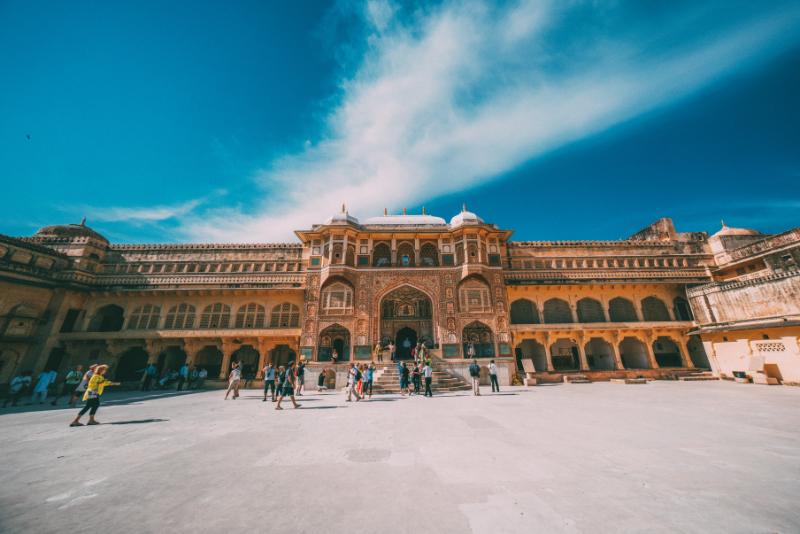 Outside the picturesque amber palace in India