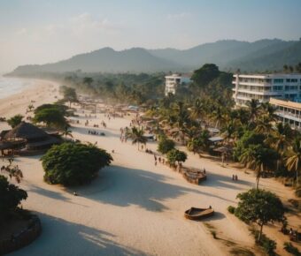 Beautiful beach scene with buildings in Dhaka