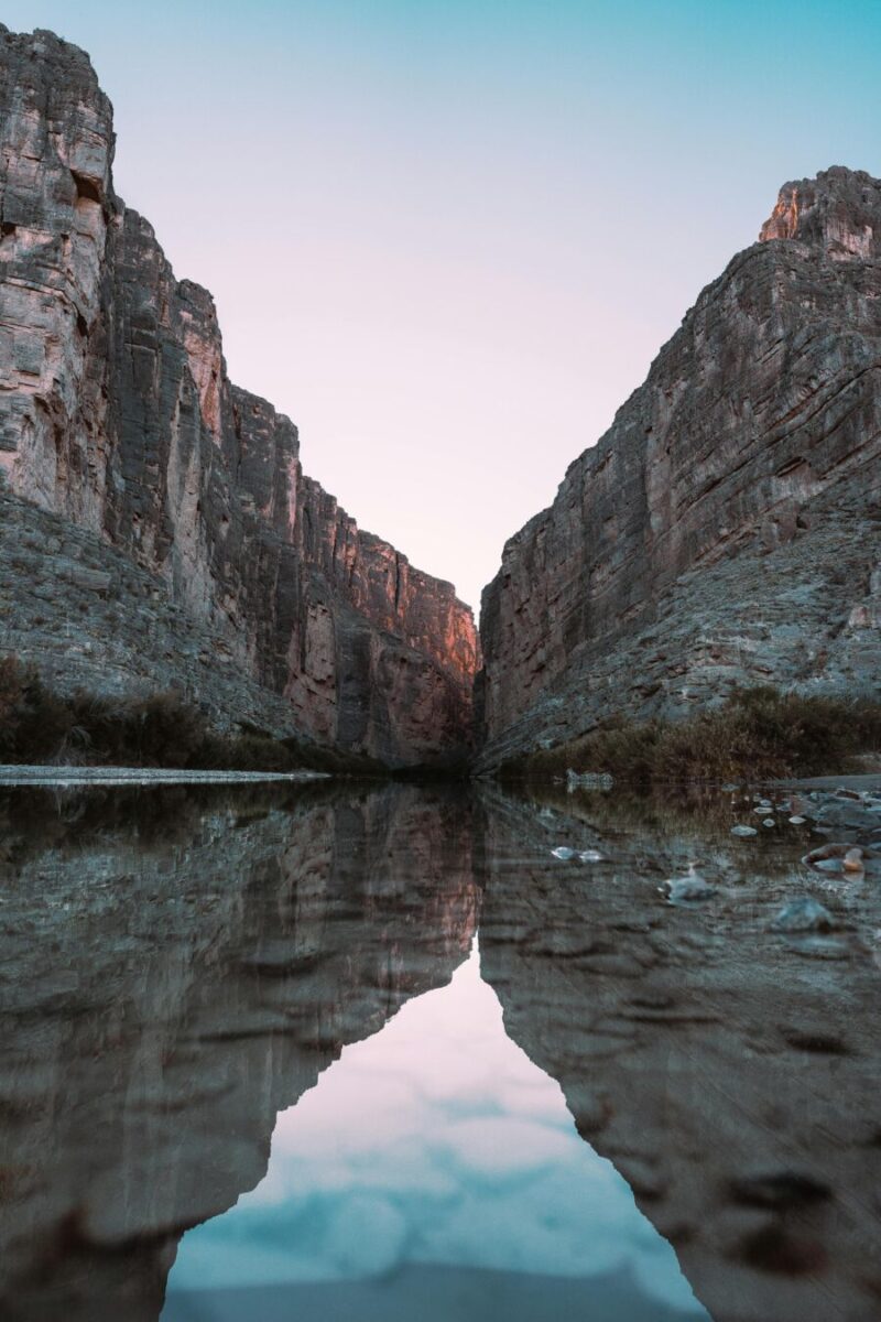 Reflection of the Big Bend National Park on the river water