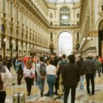 Bustling city streets of Milan, Italy