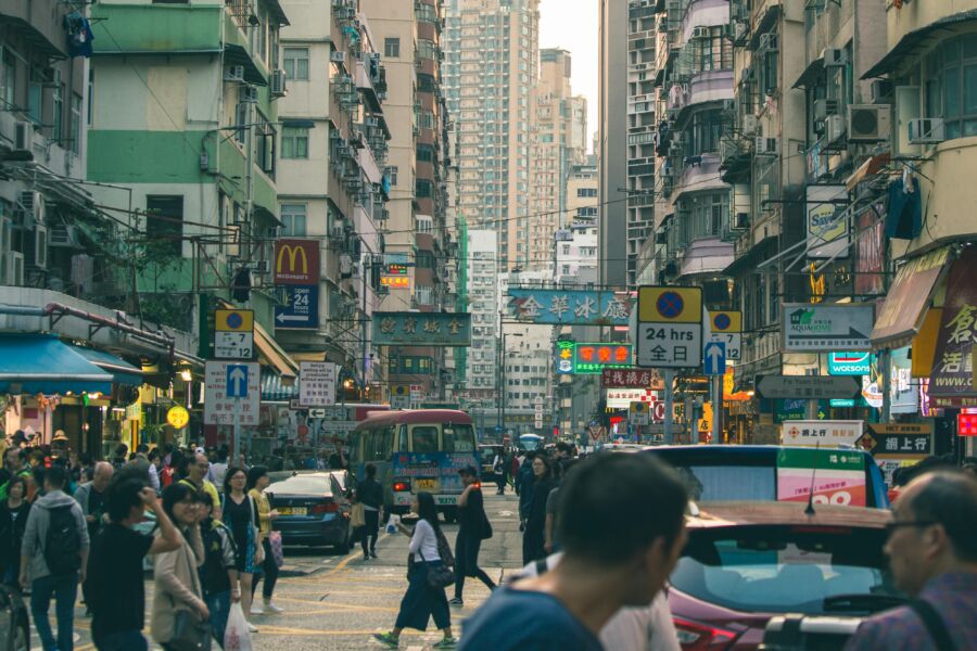 Busy street in Hong Kong Central