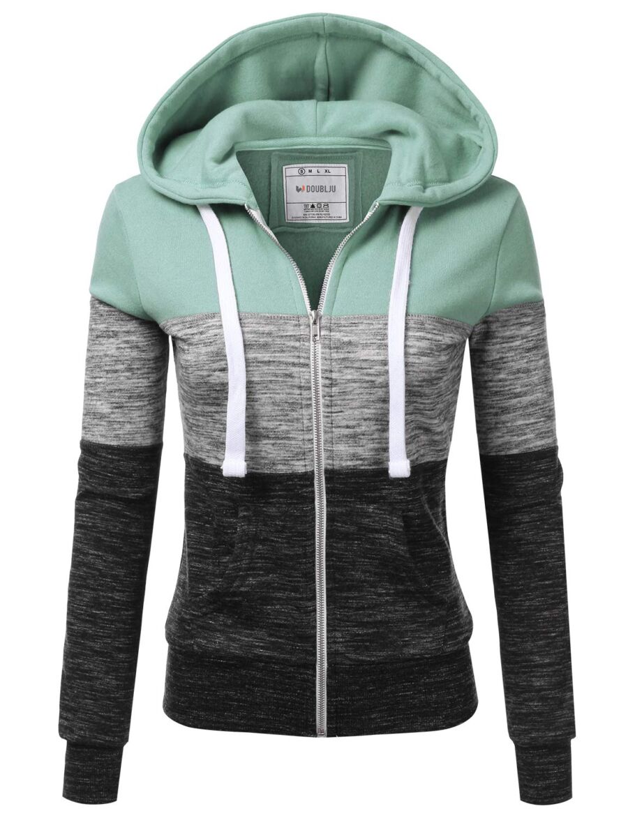 Doublju Women's Thin Zip-Up Hoodie