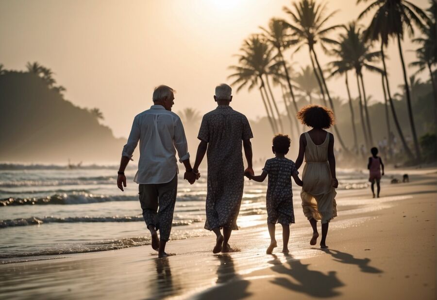 Family on a tour by the beach