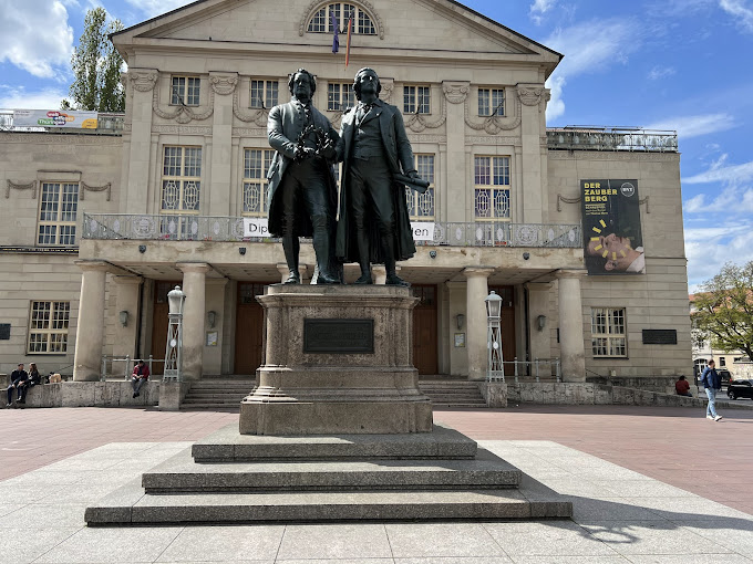 Statue of poets Goethe and Schiller in Denkmal