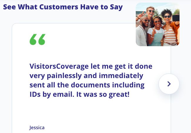 Happy customers of visitorscoverage.com