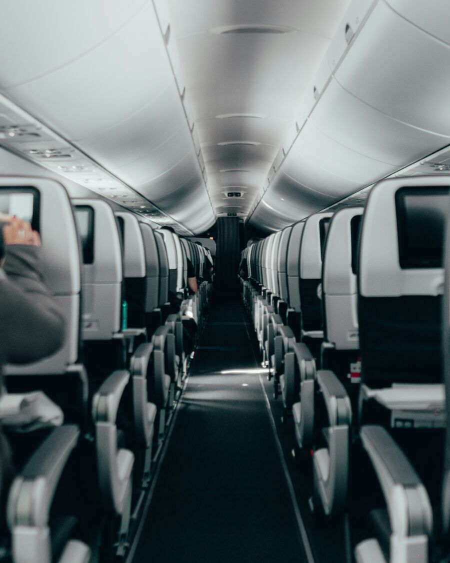 Inside an airplane