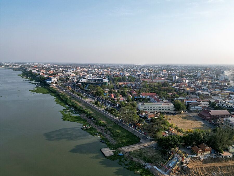 Aerial view of the Krong Ta Khmau in Cambodia
