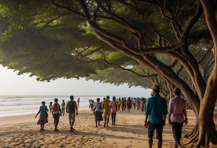 Local tourists by the beach