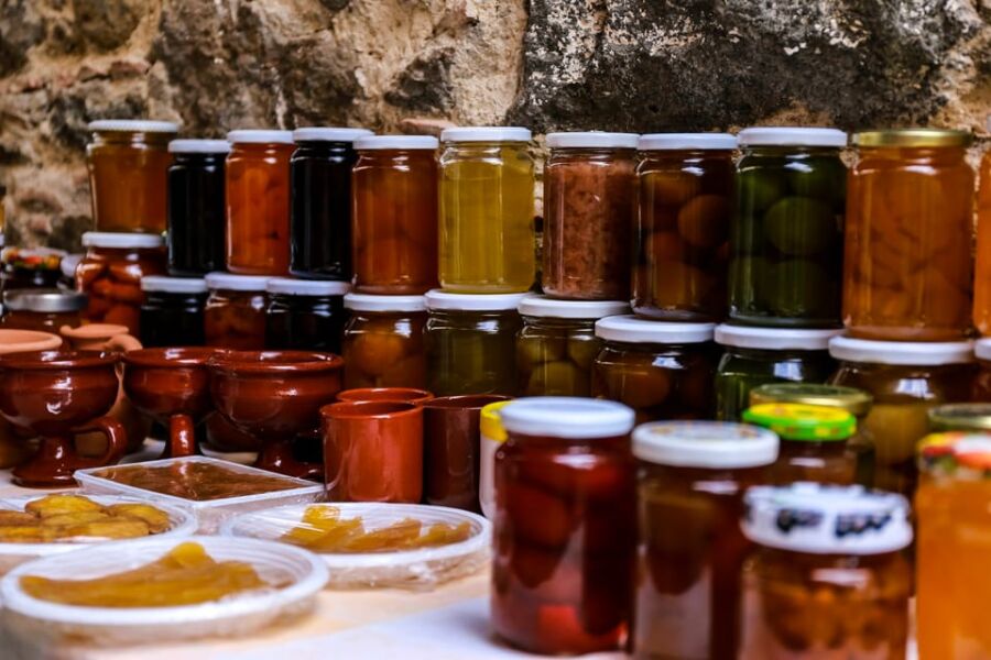 Pickled food in jars