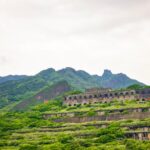 Rajgad Fort filled with moss and grass in India