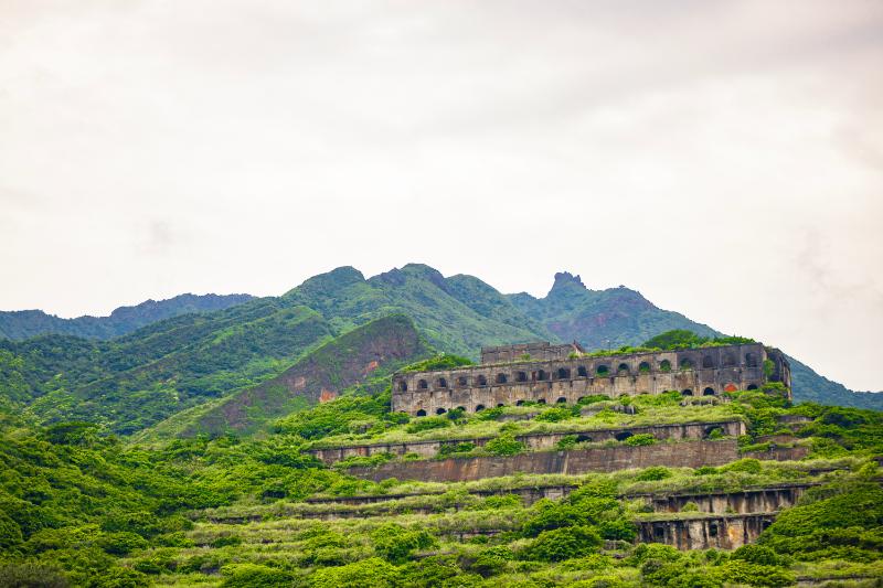 Rajgad Fort filled with moss and grass in India