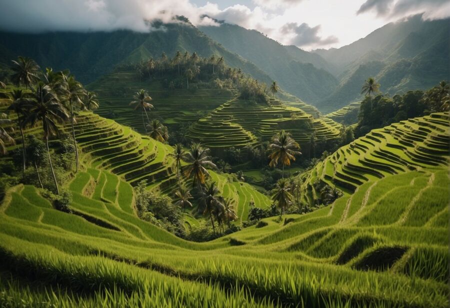 Rice terraces farm drone shot