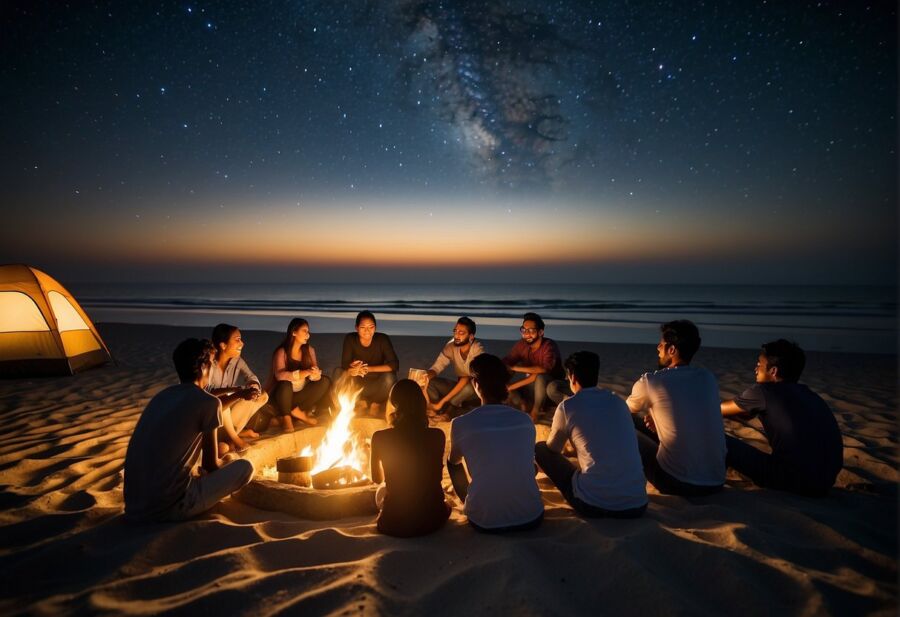 Students around a bonfire