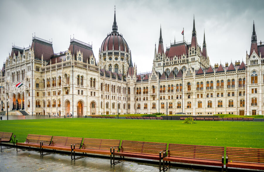 Majestic view of The National Hungarian Parliament building entrance