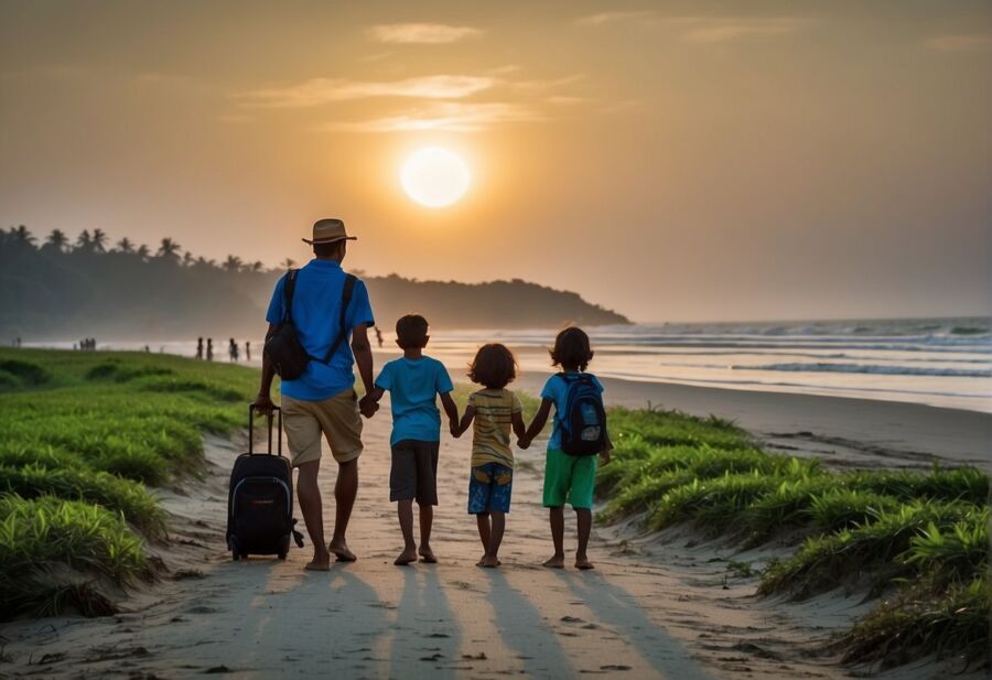 Tourists strolling during golden hour