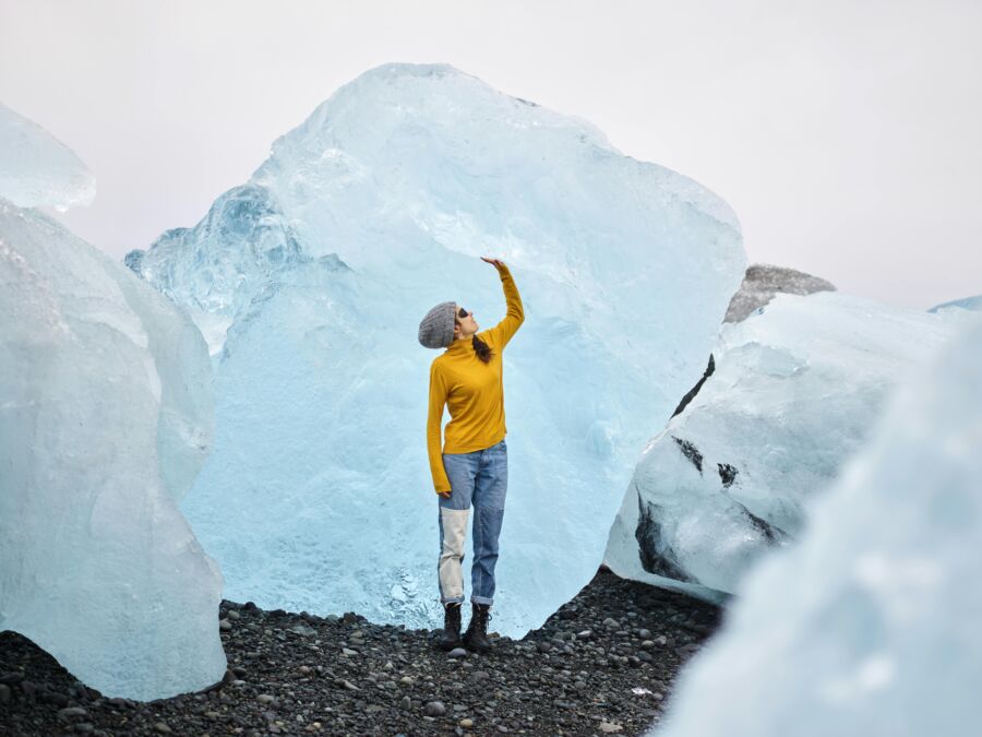 Woman admiring ice chunk