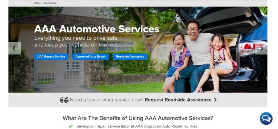 AAA Automotive Services page featuring a car, symbolizing reliable vehicle maintenance and repair expertise