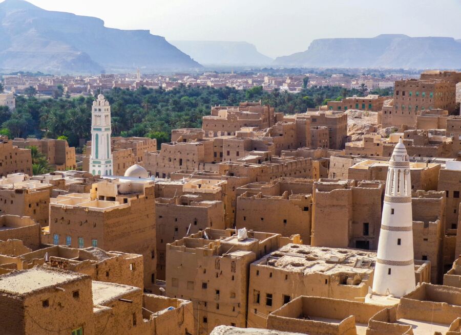 Aerial Shot of Roofs of Buildings in Town in Yemen
